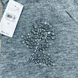 LOFT HEATHER GREY EMBELLISHED SWEATER (M)